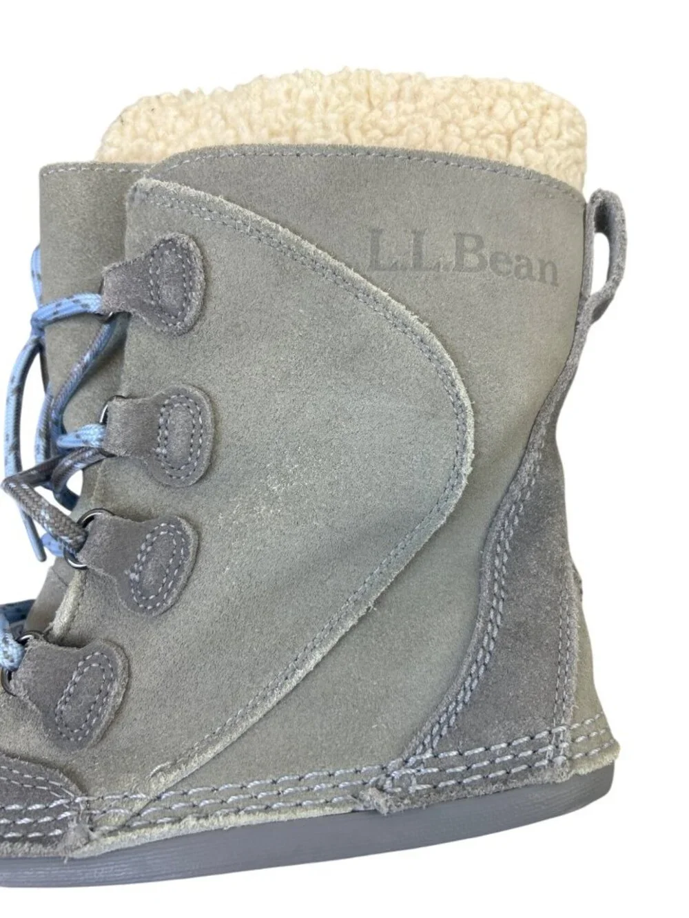 L.L.Bean Women's 7M Winter Duck Boots Gray Suede Waterproof Sherpa Lined Outdoor